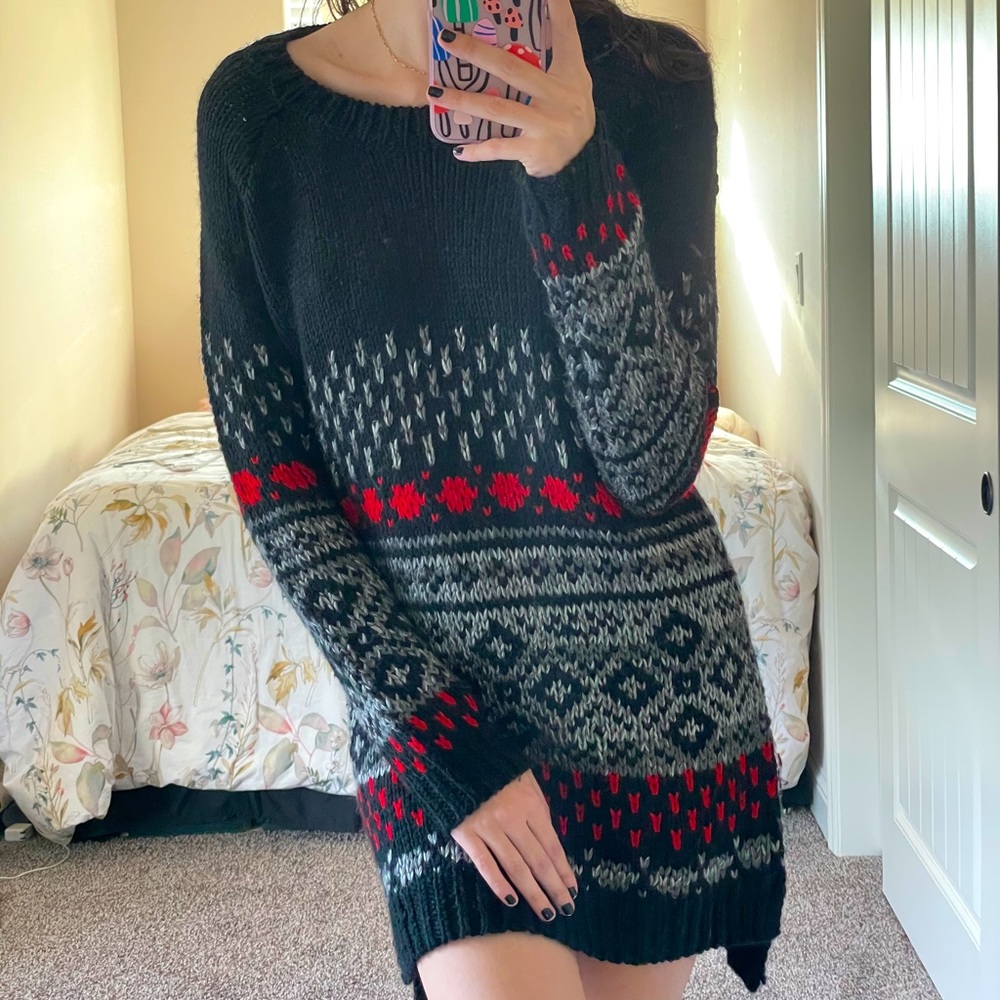 Black, grey, and red sweater dress!! 😍